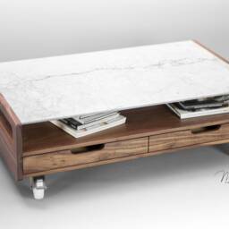 Marble Coffee Table, Center Table , Living Room Made Of Solid Walnut/Oak Board - thumbnail 2