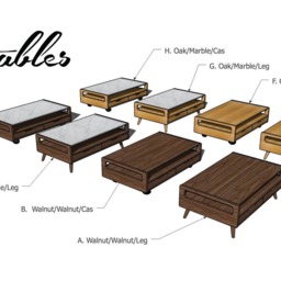 Marble Coffee Table, Center Table , Living Room Made Of Solid Walnut/Oak Board - thumbnail 4