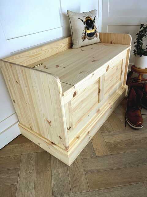 3Ft Wide Solid Wood Storage Bench, Shaker Panel Entryway Seat, Handmade, Ready-To-Paint - image 1