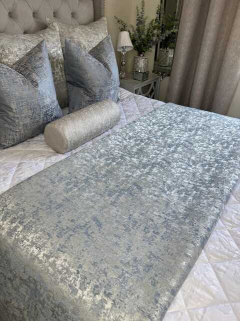Silver Blue Bed Runner Handmade Scarf Throw Blanket Comforter For Double, King Super Size, Luxury Bedding Set Venus - image 1