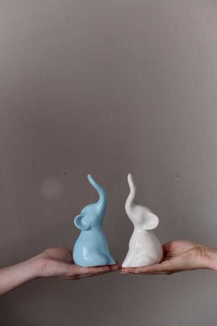 Elephant Couple Ceramic Figurine, Two Decorative Sculpture White&light Blue , Figure, Creative Figurines - image 1