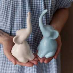 Elephant Couple Ceramic Figurine, Two Decorative Sculpture White&light Blue , Figure, Creative Figurines - thumbnail 2