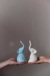Elephant Couple Ceramic Figurine, Two Decorative Sculpture White&light Blue , Figure, Creative Figurines