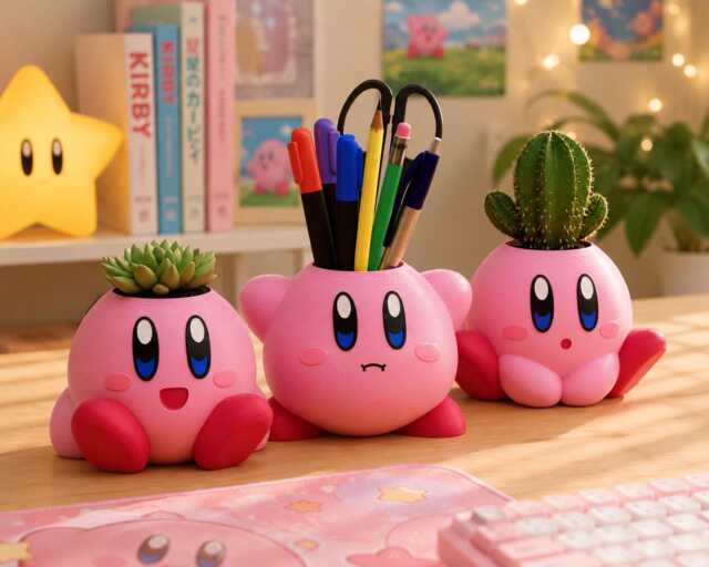 Kirby Planter & Pen Holder, Cute 3D Printed Plant Pot, Succulent & Cactus Gamer Desk Decor, Nintendo Inspired Gift, 3 Designs - image 1