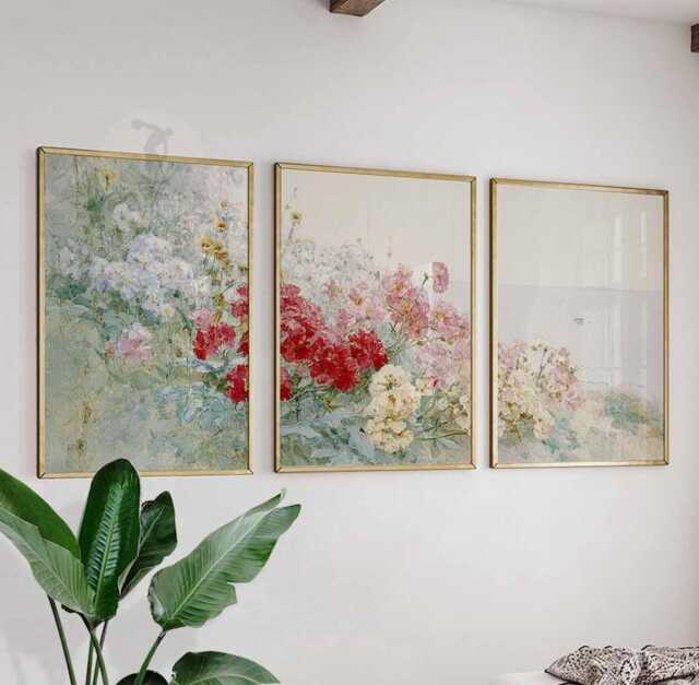 Set Of 3 Floral Garden Wall Art Prints, Impressionist Flower Posters, Romantic Botanical Decor - image 1