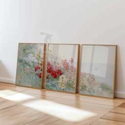 Set Of 3 Floral Garden Wall Art Prints, Impressionist Flower Posters, Romantic Botanical Decor - thumbnail 3