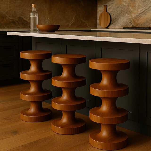 Turned Linden Wood Bar Stool Handmade Kitchen Stools - 26 - image 1