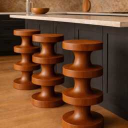 Turned Linden Wood Bar Stool Handmade Kitchen Stools - 26 - thumbnail 3
