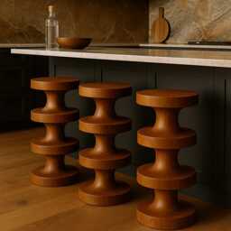 Turned Linden Wood Bar Stool Handmade Kitchen Stools - 26 - thumbnail 1