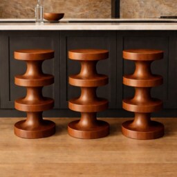 Turned Linden Wood Bar Stool Handmade Kitchen Stools - 26 - thumbnail 2