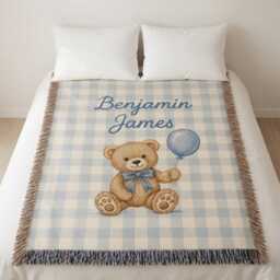 Personalized Woven Teddy Bear Blanket, Baby Girl Nusery Custom Name Newborn Throw Blanket - thumbnail 4