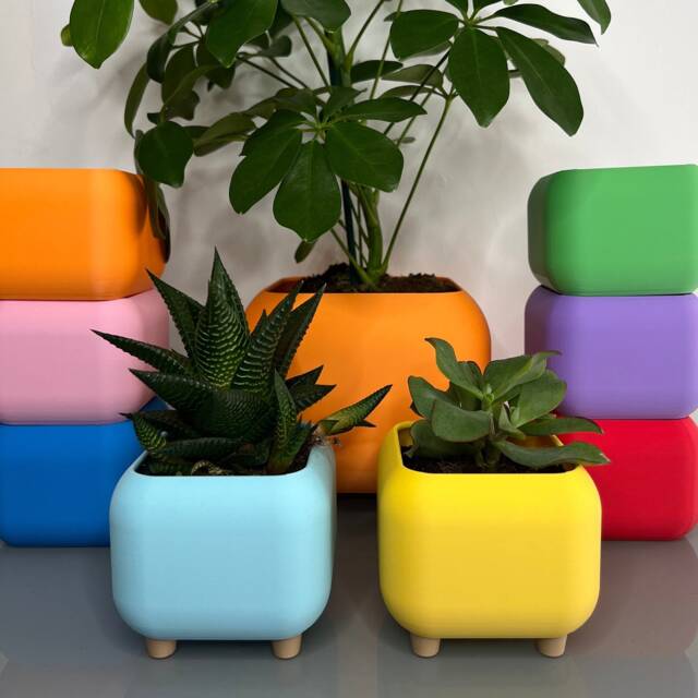 Colourful Rounded Square Indoor Planter With Feet - image 1