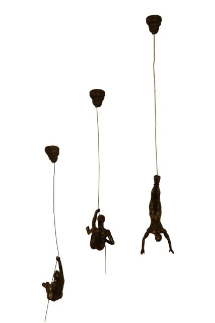 3x Sculptures in Bronze Colour 2x Female & 1x Male Wall Hanging Figures Climbers Man Woman Abseiling Statues Figurines Ornaments Set Of 3 - image 1