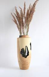 Handcarved Oak Wood Floor Vase Fractal Burning Art Decor - thumbnail 1