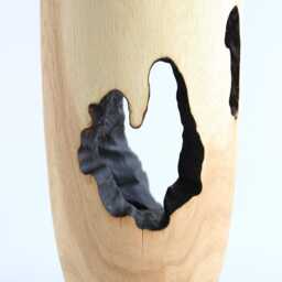 Handcarved Oak Wood Floor Vase Fractal Burning Art Decor - thumbnail 3