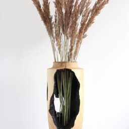 Handcarved Oak Wood Floor Vase Fractal Burning Art Decor - thumbnail 2