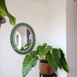 Peruvian Turquoise Silver Oval Mirror70cm Handmade Wall Decor-Carved Wood Elegant Statement Mirror For Living Room Bedroom Bathroom Entryway - thumbnail 3