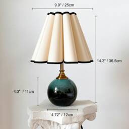 Handmade Green Glaze Ceramic Tall Table Lamp 110-250V, Pleated Scallop Black Trim Petal Shade Bedroom Living Room Kitchen Retro Cozy Decor - thumbnail 2