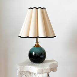 Handmade Green Glaze Ceramic Tall Table Lamp 110-250V, Pleated Scallop Black Trim Petal Shade Bedroom Living Room Kitchen Retro Cozy Decor - thumbnail 1