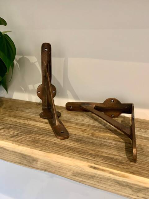 Pair Of Traditional Antique Vintage Copper Cast Iron Lugs Shelf Brackets 6 - image 1
