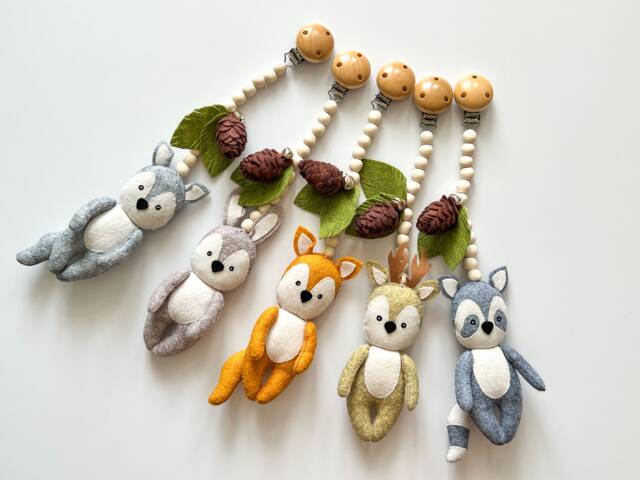 Woodland Stroller Mobile, Forest Animals Toys Set, Accessory, Lanyard, Pram Felt Toy, Neutral Gender Gift - image 1
