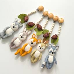 Woodland Stroller Mobile, Forest Animals Toys Set, Accessory, Lanyard, Pram Felt Toy, Neutral Gender Gift - thumbnail 4