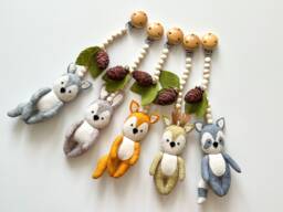 Woodland Stroller Mobile, Forest Animals Toys Set, Accessory, Lanyard, Pram Felt Toy, Neutral Gender Gift