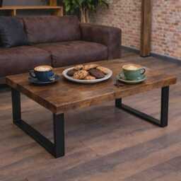 Grantham Rustic Industrial Coffee Table - Handmade Wood With Square Legs - thumbnail 1