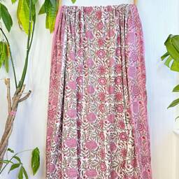 Pure Soft Cotton Indian Floral Dohar Reversible Bed/Sofa Throw Summer Quilted King Size Handmade Handprinted Old Rose Pink White Red Beige - thumbnail 3
