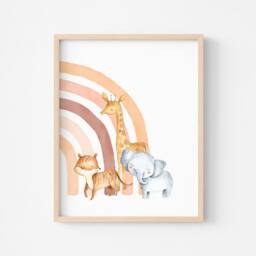 Rainbow Baby Room Decor, Boho & Animal Theme Child Poster, Orange Beige Decoration - thumbnail 3