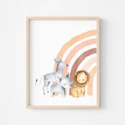 Rainbow Baby Room Decor, Boho & Animal Theme Child Poster, Orange Beige Decoration - thumbnail 2
