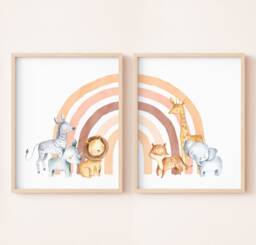 Rainbow Baby Room Decor, Boho & Animal Theme Child Poster, Orange Beige Decoration - thumbnail 1