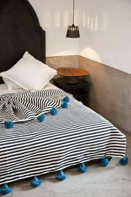 Boho Style Pom Blanket - Handmade Tassel Moroccan Organic Cozy Throw Bedroom Gift - image 1