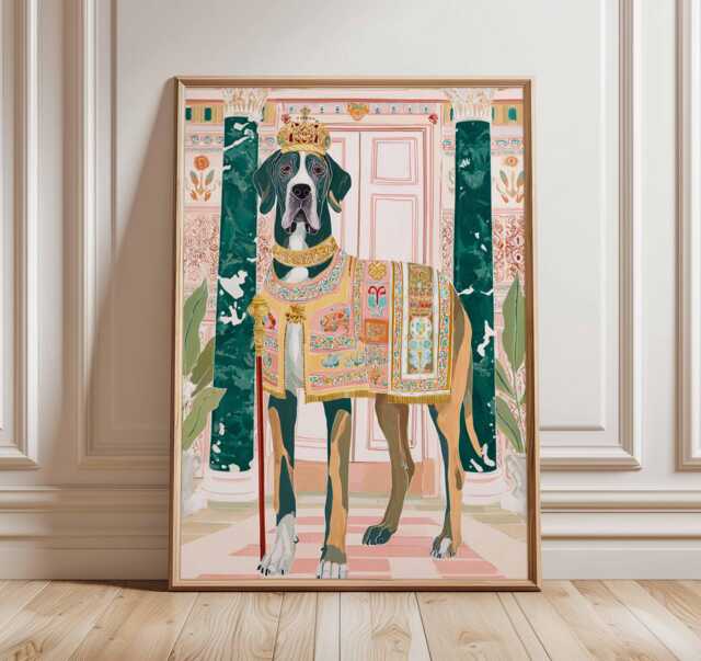 Great Dane Wall Art Print, Royal Dog Poster, Regal Pet Portrait, Quirky Animal Illustration, Lover Gift Home Decor - image 1