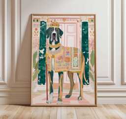 Great Dane Wall Art Print, Royal Dog Poster, Regal Pet Portrait, Quirky Animal Illustration, Lover Gift Home Decor - thumbnail 1