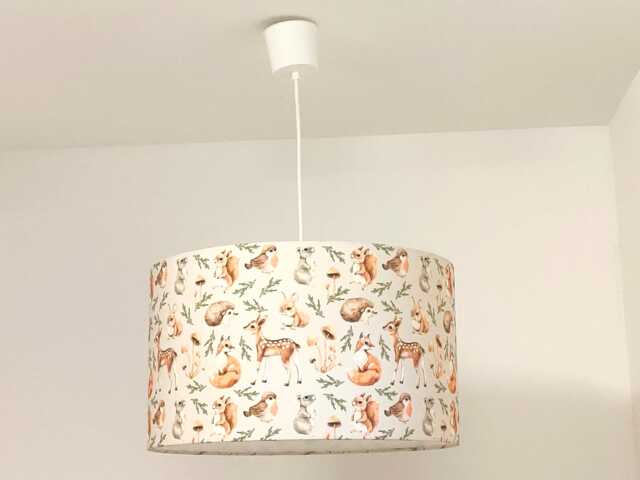 Woodland Children's Pendant Lampshade - Forest Animals Fox, Hedgehog & Fawn Baby's Room Handmade in France - image 1