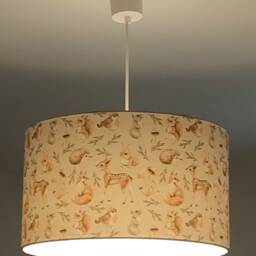 Woodland Children's Pendant Lampshade - Forest Animals Fox, Hedgehog & Fawn Baby's Room Handmade in France - thumbnail 2