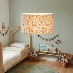 Woodland Children's Pendant Lampshade - Forest Animals Fox, Hedgehog & Fawn Baby's Room Handmade in France - thumbnail 3