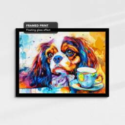 King Charles Spaniel Coffee Mug Painting Framed Poster Print & Canvas Wall Decor Art Cafe Kitchen Room Dog Gift Pet - thumbnail 2