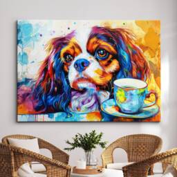 King Charles Spaniel Coffee Mug Painting Framed Poster Print & Canvas Wall Decor Art Cafe Kitchen Room Dog Gift Pet