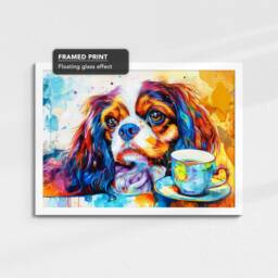 King Charles Spaniel Coffee Mug Painting Framed Poster Print & Canvas Wall Decor Art Cafe Kitchen Room Dog Gift Pet - thumbnail 3