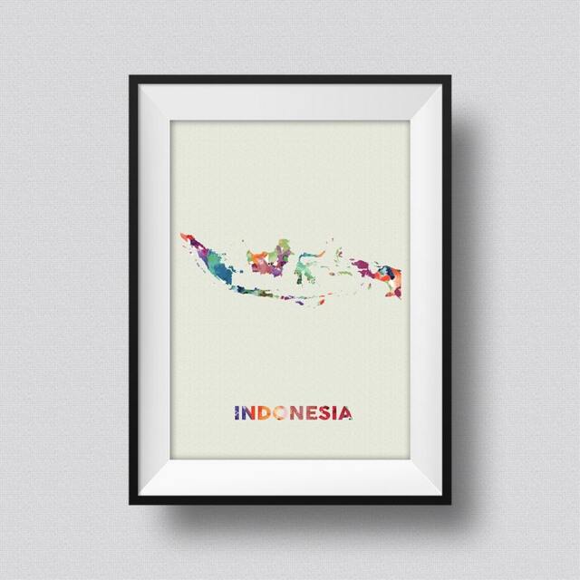 Indonesia Watercolor Map Art Print Ink Splash Poster Canvas