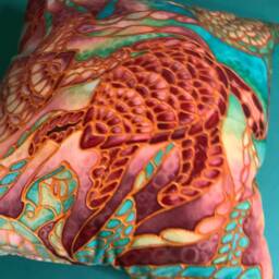 Sea Green & Caramel Turtle Throw Pillow - Now Half Price Square Settee Cushion Statement Sofa Swimming Turtles - thumbnail 2