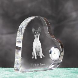 Toy Fox Terrier - Crystal Clock in The Shape Of A Heart With Image Pure-Bred Dog - thumbnail 3