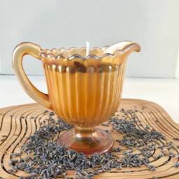 Lavender Scented Soy Candle With Dried Herbs & Gemstones in Amber Iridescent Creamer - thumbnail 4