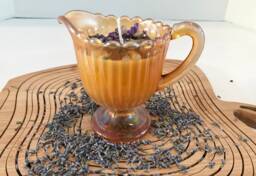 Lavender Scented Soy Candle With Dried Herbs & Gemstones in Amber Iridescent Creamer - thumbnail 1