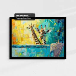 Giraffes in Bath Tub Bathroom Oil Painting Framed Poster Print Or Canvas Wall Decor Art Home Interior Gift For Anmial Lover - thumbnail 2