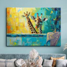 Giraffes in Bath Tub Bathroom Oil Painting Framed Poster Print Or Canvas Wall Decor Art Home Interior Gift For Anmial Lover - thumbnail 1