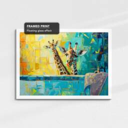 Giraffes in Bath Tub Bathroom Oil Painting Framed Poster Print Or Canvas Wall Decor Art Home Interior Gift For Anmial Lover - thumbnail 3