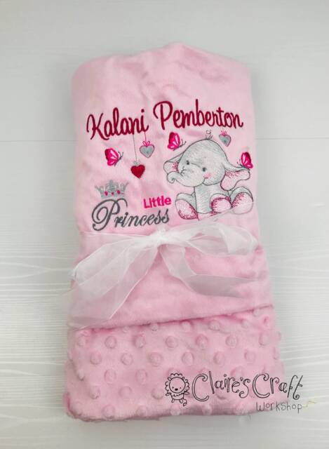 Luxury Baby Bubble Blanket in Blue, Pink Or White With Cute Elephant Design & Babies Name For Births, Christenings, Gifts, Birthday - image 1